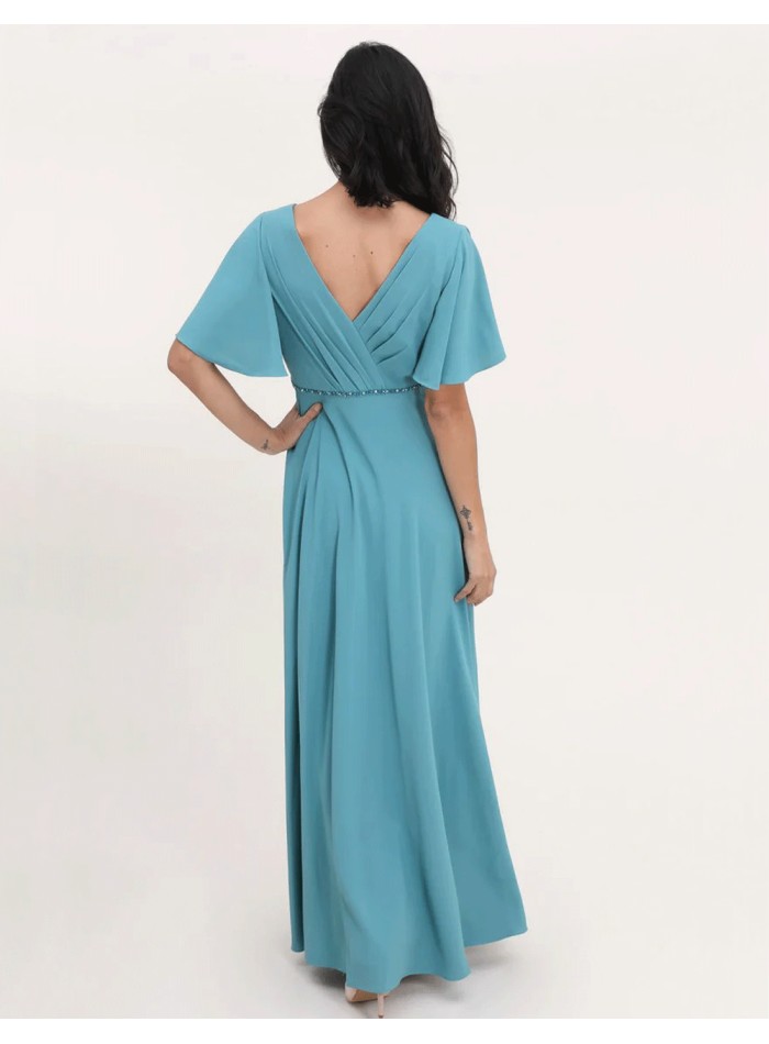 Long gown with rhinestone detail V-neckline