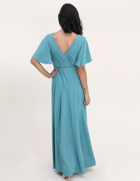 Long gown with rhinestone detail V-neckline