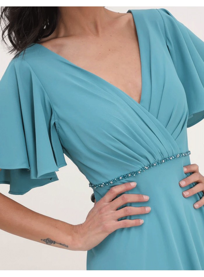 Robe longue de fête avec décolleté en V orné de...