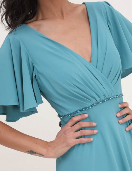 Long gown with rhinestone detail V-neckline