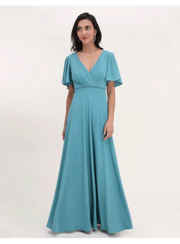 Long gown with rhinestone detail V-neckline