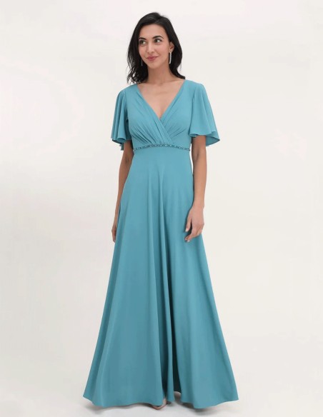 Long gown with rhinestone detail V-neckline