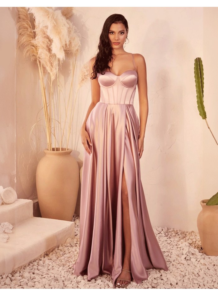Long satin gown with a bodice