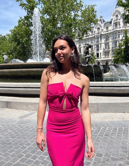 robe longue sans bretelles avec nœud sur le devant