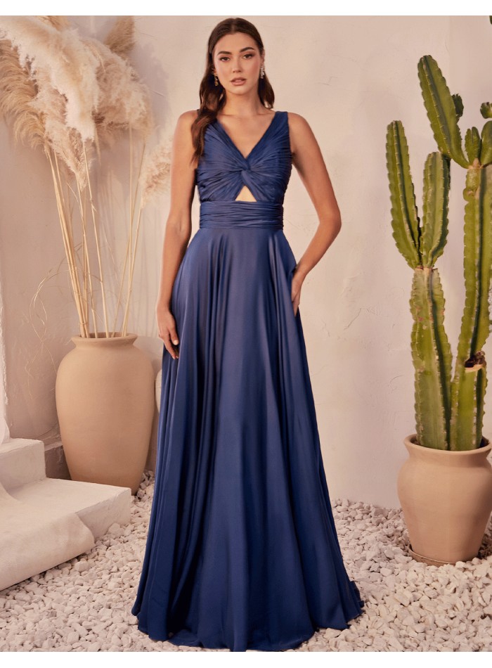 Vestido de fiesta largo satinado con escote...