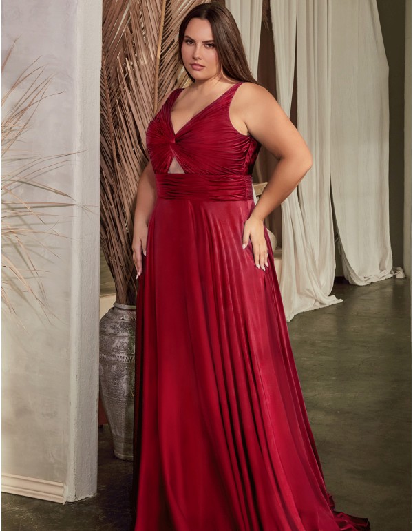 Long satin gown with draped strapless straps neckline -...
