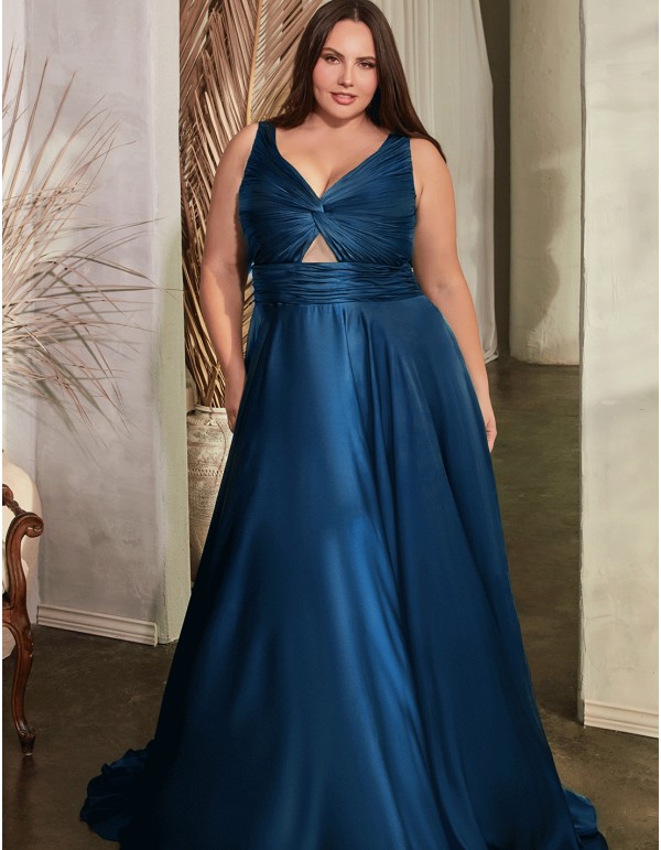 Robe longue de fête en satin avec bretelles drapées...