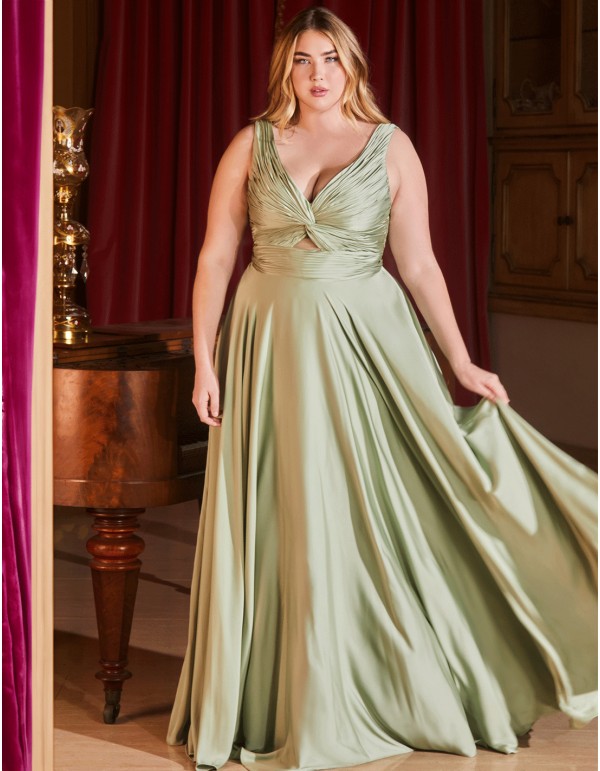 Robe longue de fête en satin avec bretelles drapées...