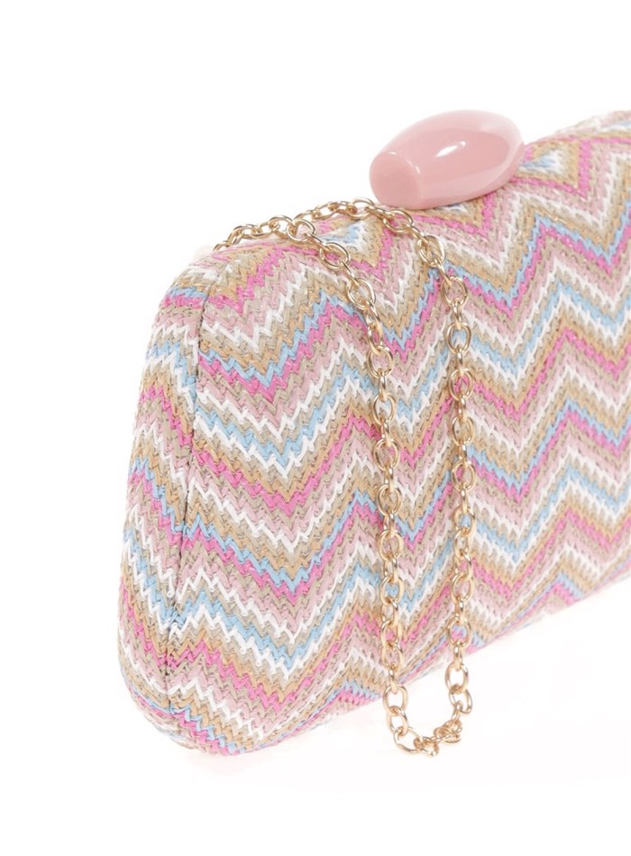 Bolso de rafia con diseño zigzag multicolor