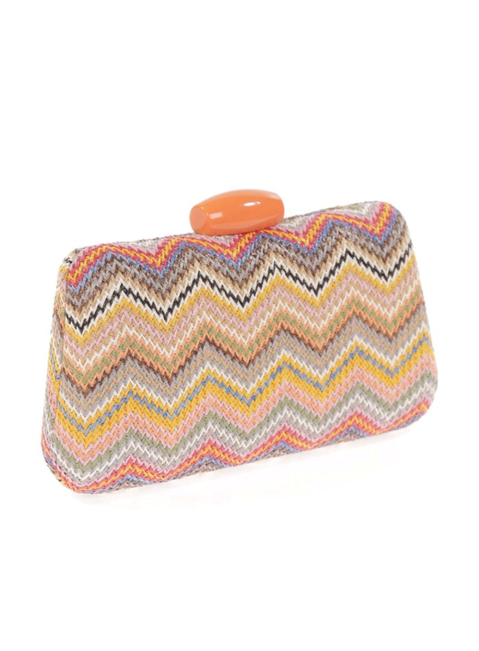 Bolso de rafia con diseño zigzag multicolor naranja