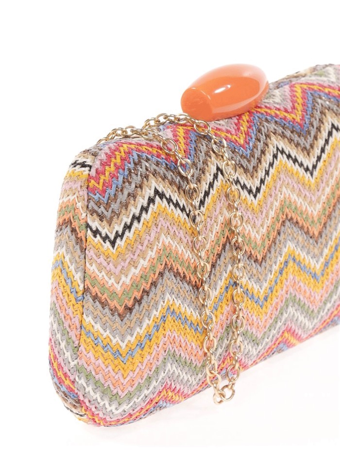 Bolso de rafia con diseño zigzag multicolor