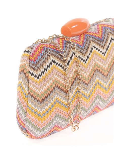 Sac en raphia avec motif en zigzag multicolore