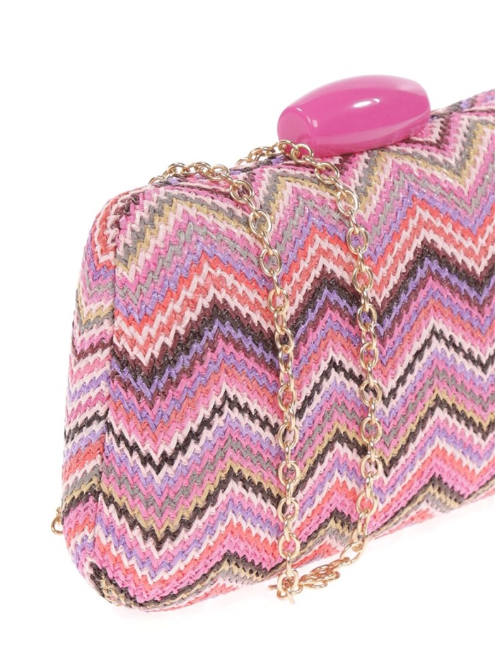 Sac en raphia avec motif en zigzag multicolore