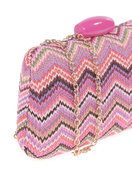 Sac en raphia avec motif en zigzag multicolore