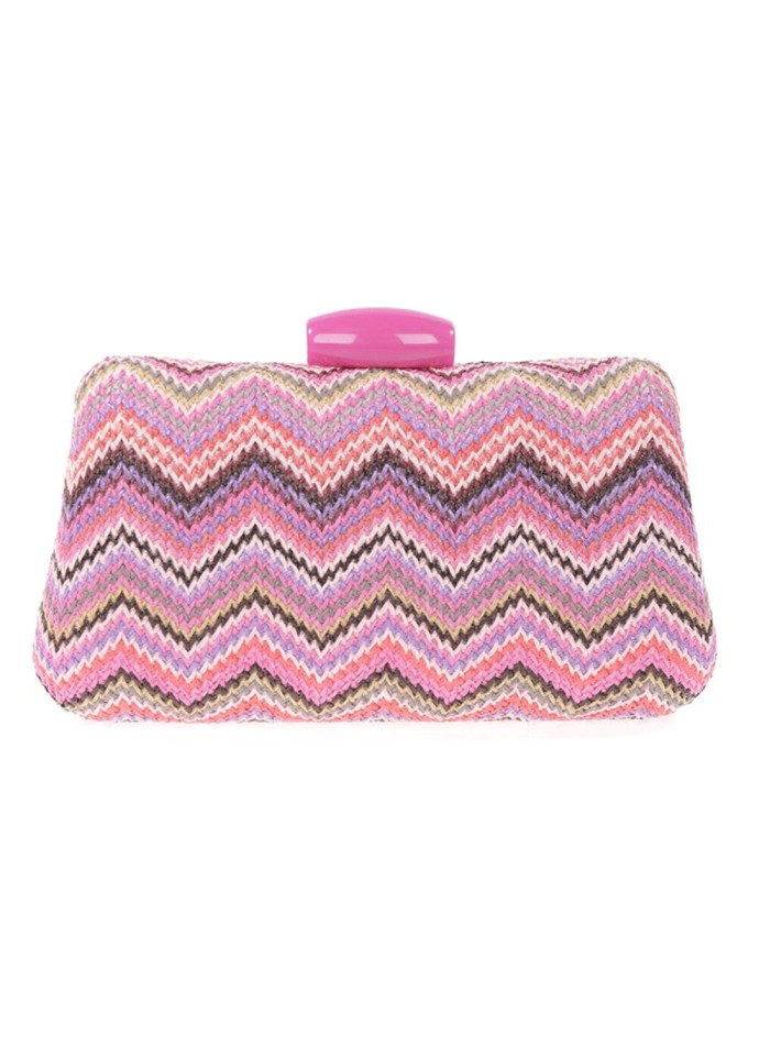 Bolso de rafia con diseño zigzag multicolor