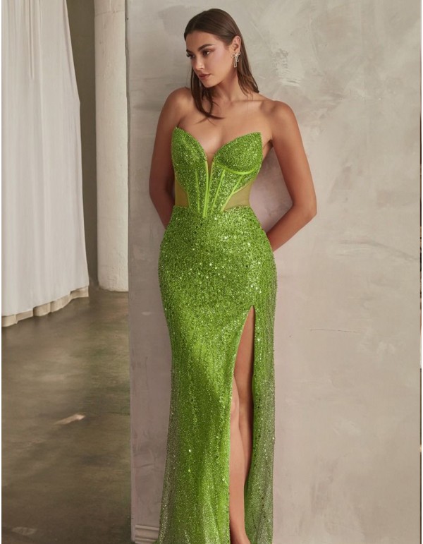 Robe longue de fête avec strass et encolure corsetée