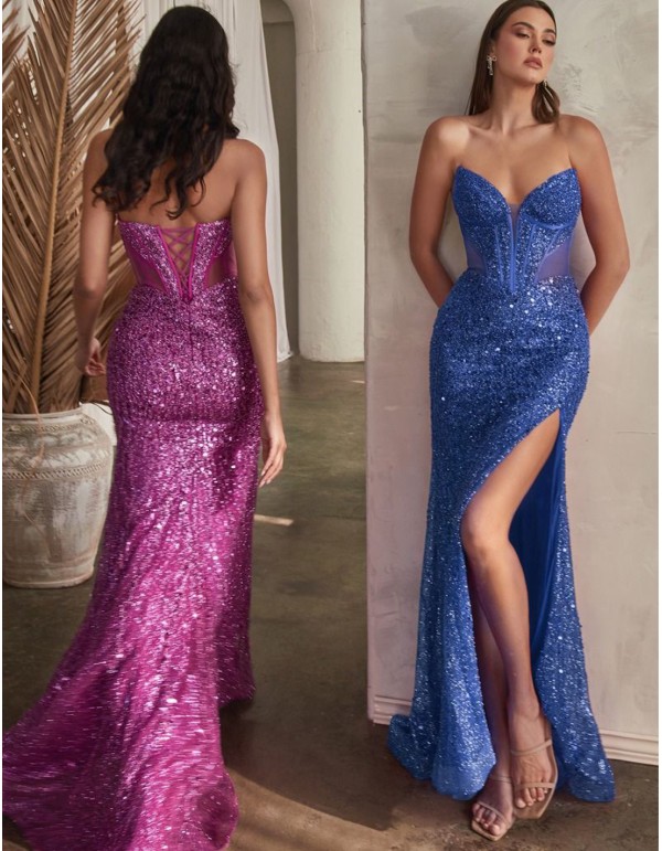 Robe longue de fête avec strass et encolure corsetée
