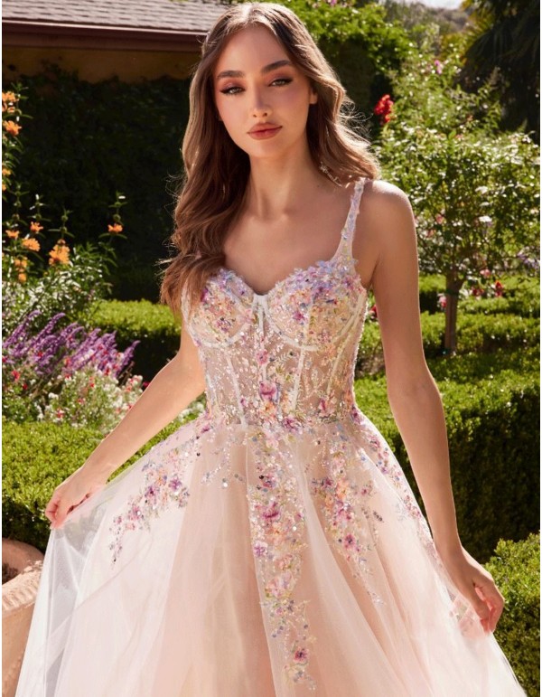 Long tulle gown with a floral bodice 2