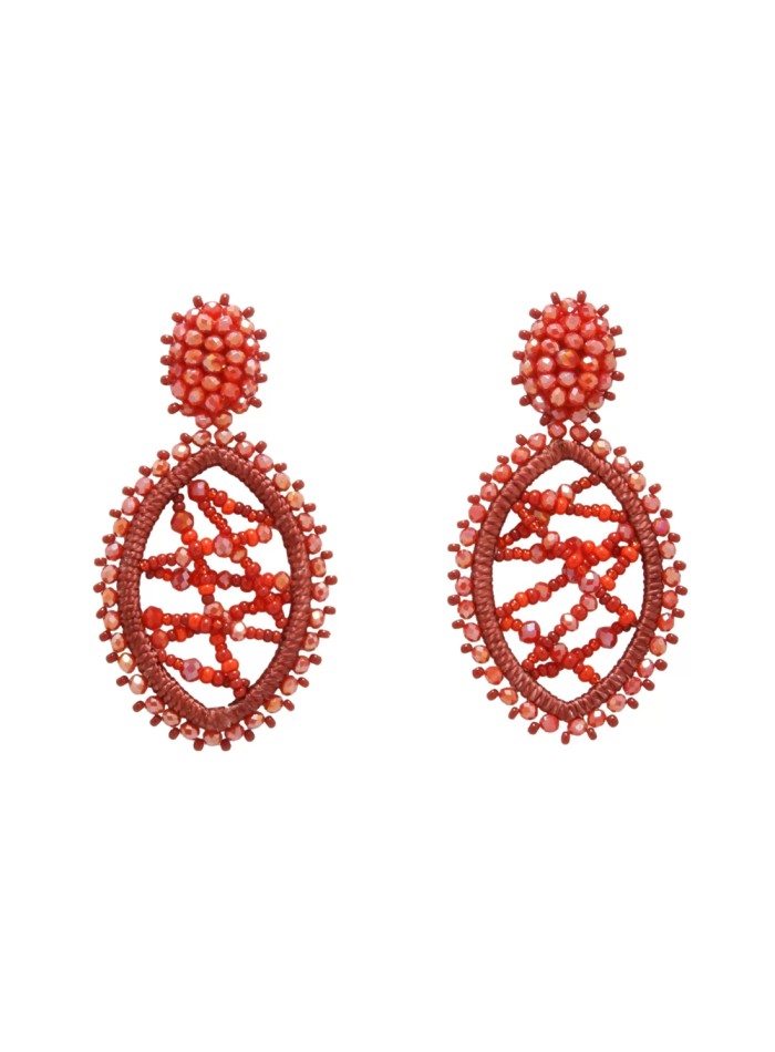 Long oval-shaped earrings with threads and...
