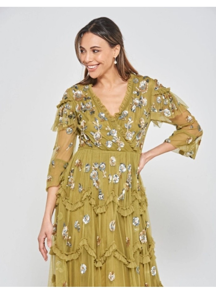 Vestido midi de fiesta con volantes y...