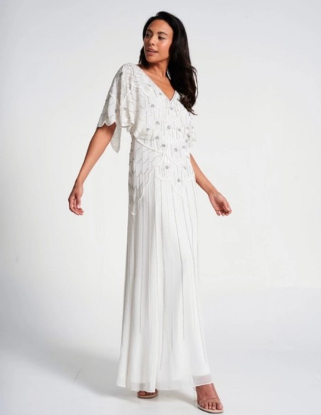 Vestido de novia blanco con manga y lentejuelas planteadas