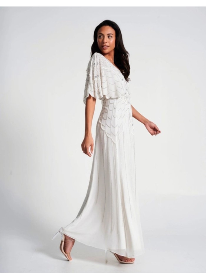 Vestido de novia blanco con manga y lentejuelas...
