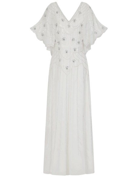 Robe de mariée blanche avec manches relevées et sequins