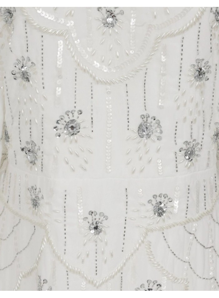 Vestido de novia blanco con manga y lentejuelas...