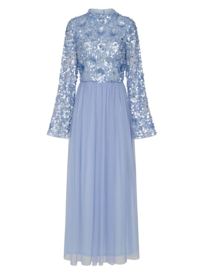 Long party dress with long sleeves embroidered...