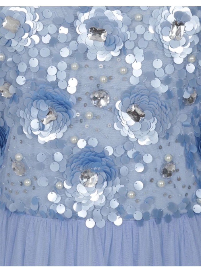 Vestido largo de fiesta con manga larga bordada...