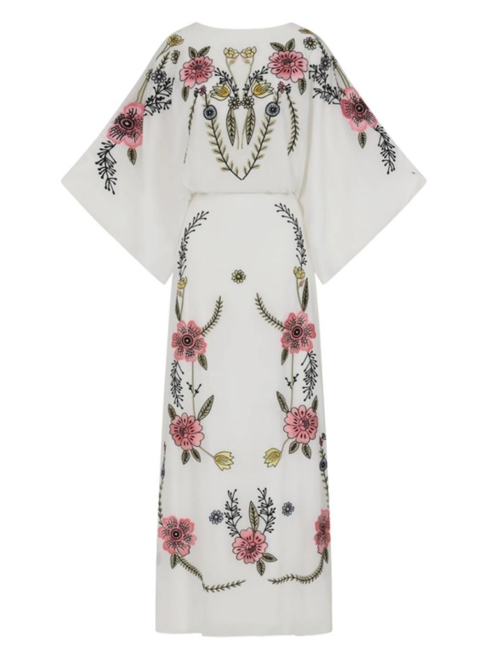 Long floral embroidered tunic dress with...