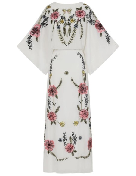 Long floral embroidered tunic dress with knotted back