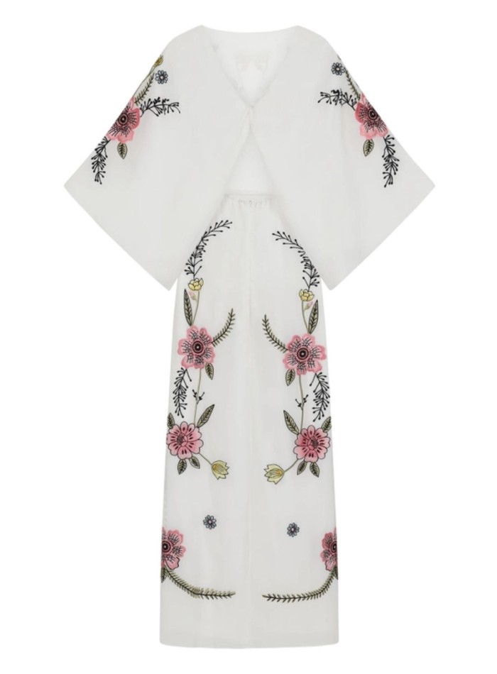 Long floral embroidered tunic dress with...