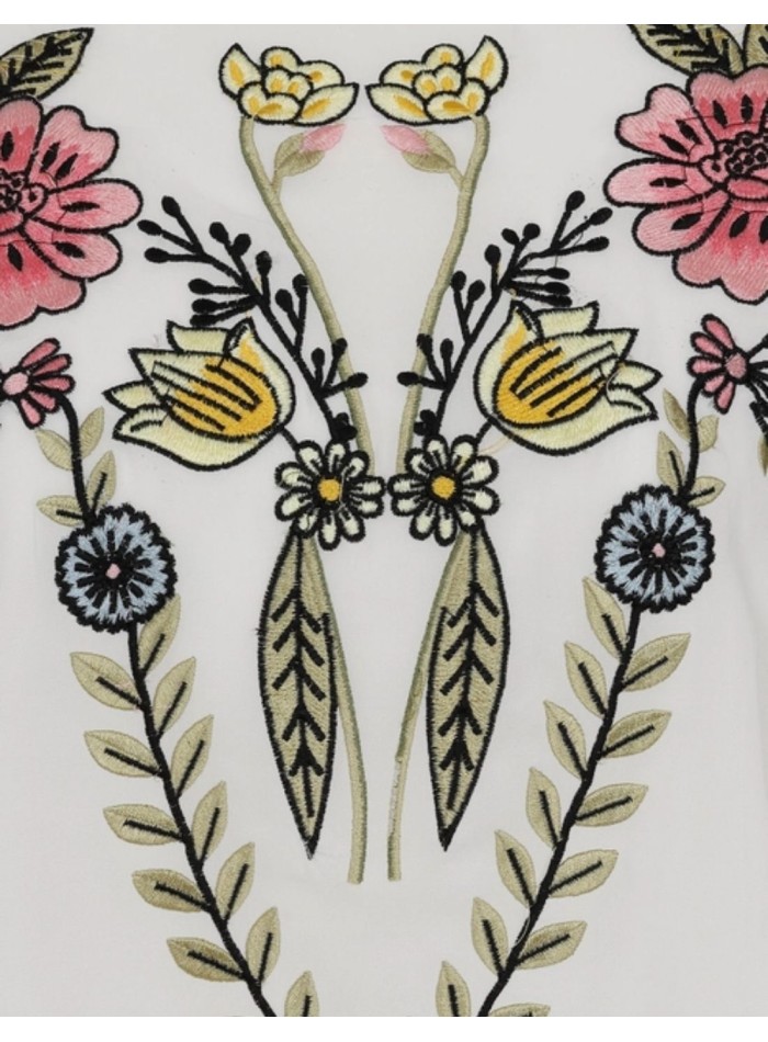 Longue robe tunique brodée de fleurs au dos noué