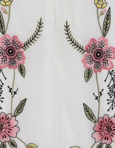 Longue robe tunique brodée de fleurs au dos noué