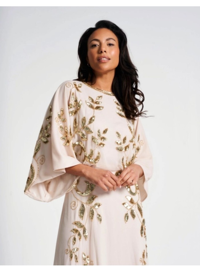 Vestido de fiesta largo con hojas doradas de...