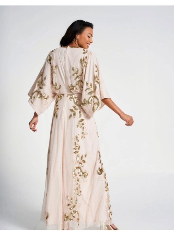 Robe longue de fête avec feuilles de Sequin doré