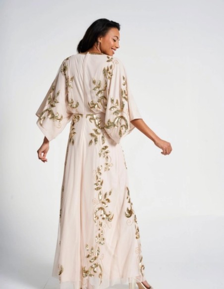 Robe longue de fête avec feuilles de Sequin doré