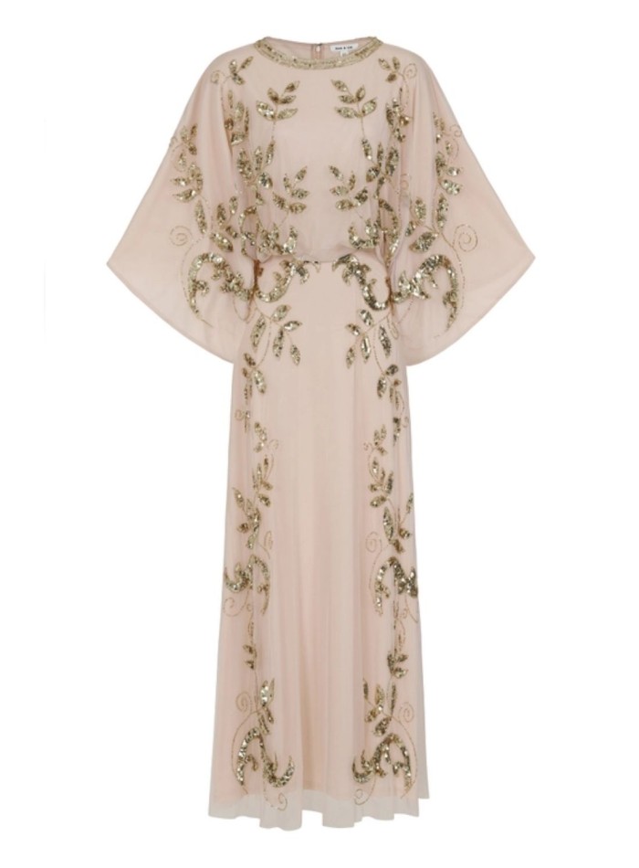 Vestido de fiesta largo con hojas doradas de...
