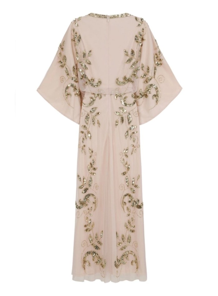 Robe longue de fête avec feuilles de Sequin doré