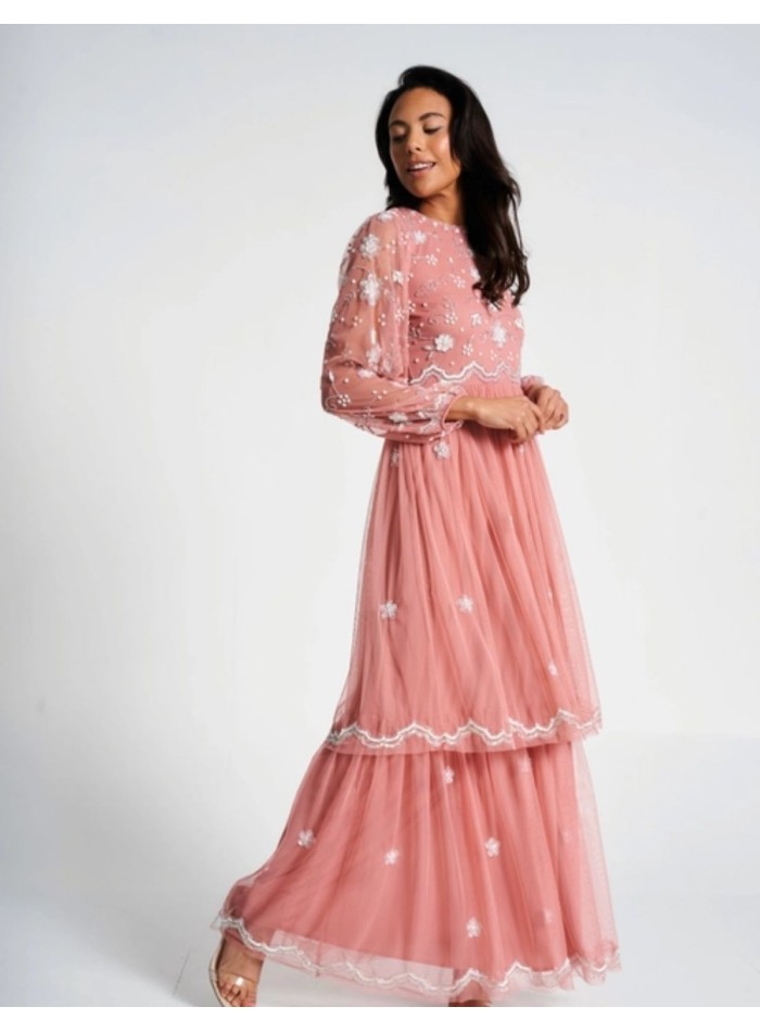 Long party dress with long sleeves embroidered...