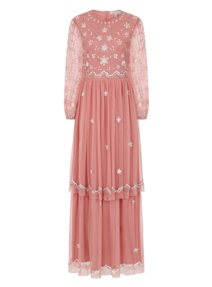 Long party dress with long sleeves embroidered...