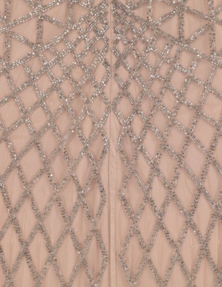 Vestido de fiesta largo con manga larga y lentejuelas nude