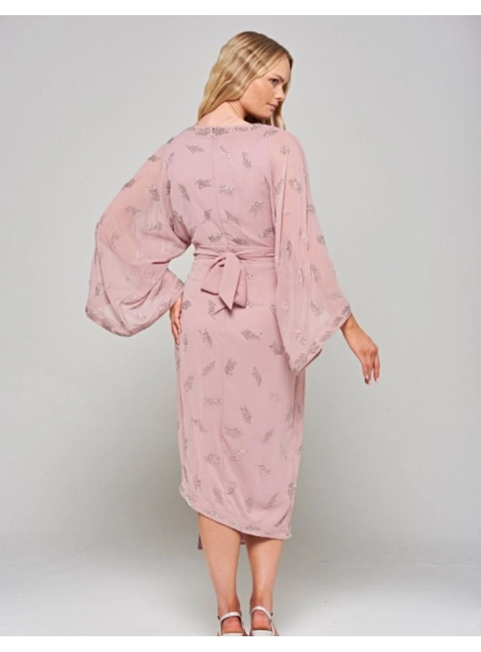 Vestido midaxi con manga murciélago bordado de...