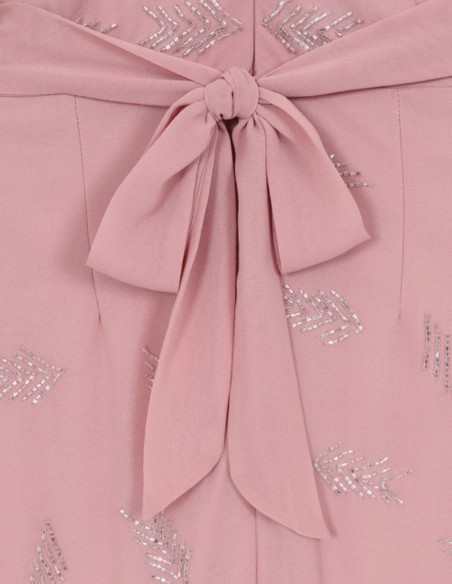 Pink embroidered rhinestone bat sleeve midi dress