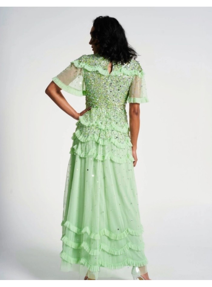 Robe longue de fête vert menthe avec sequins et...