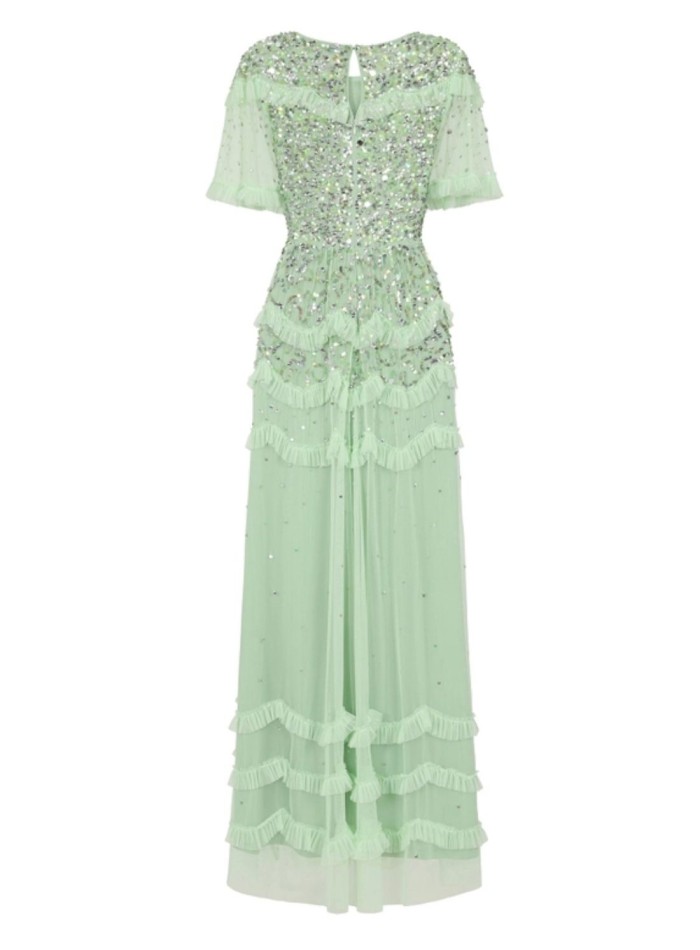 Robe longue de fête vert menthe avec sequins et...