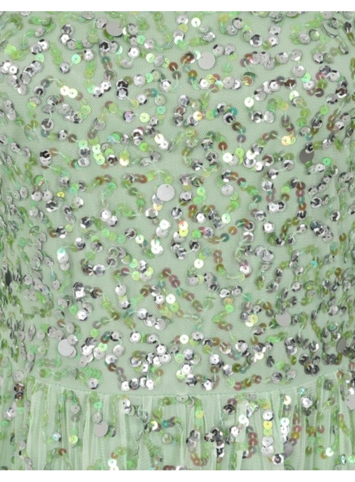 Robe longue de fête vert menthe avec sequins et...