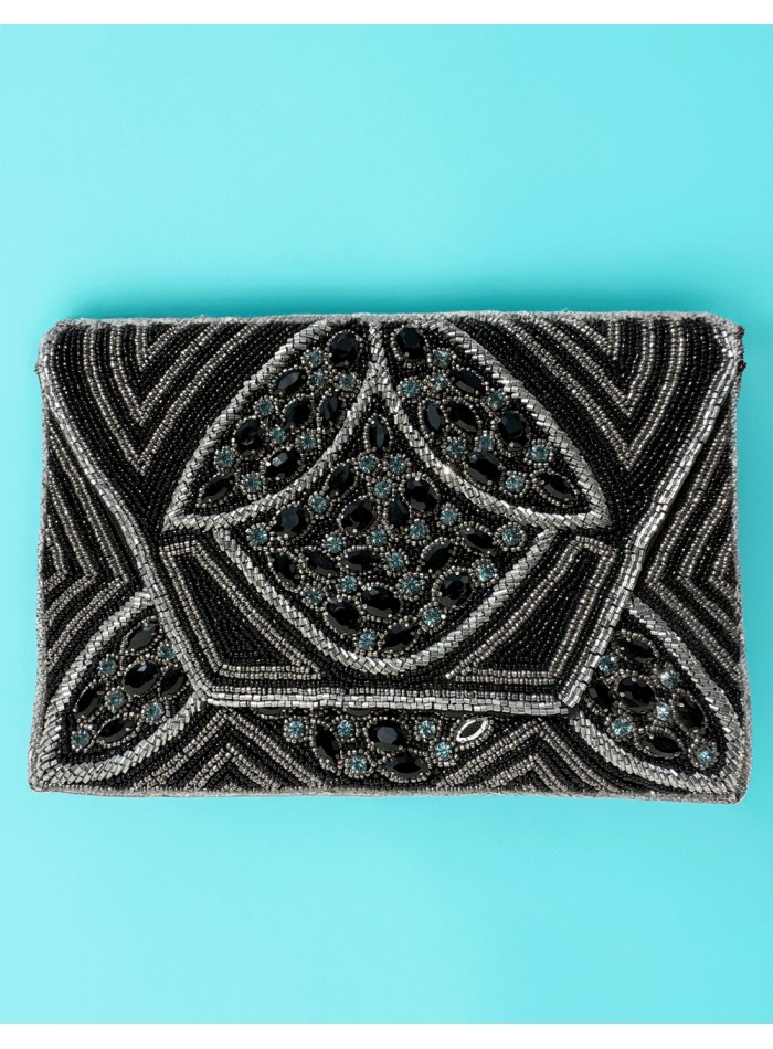 Black rhinestone clutch bag with crystals