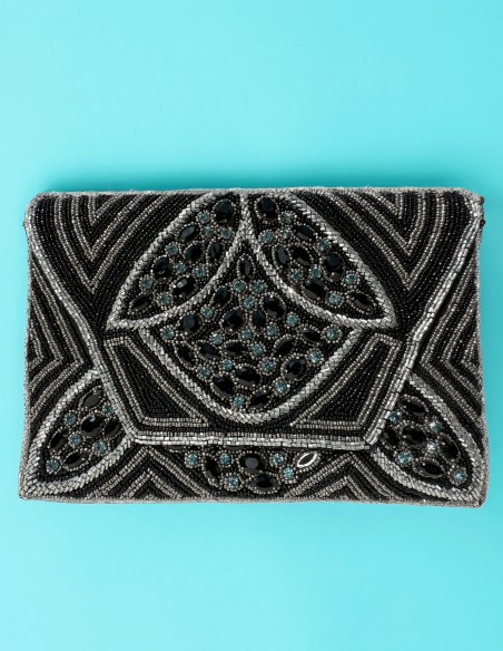 Pochette en strass noir avec cristaux